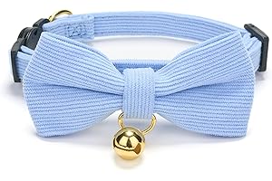 YUDOTE Ultra-weiches Halsband aus natürlichem Baumwollcord für Katzen mit empfindlicher Haut,leichtes Kätzchenhalsband mit Schnellverschluss und Abnehmbarer Schleife,Hellblau,1er Pack