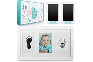 EDELHAND© Baby Handabdruck und Fußabdruck Set mit 2 großen Stempelkissen ohne direkte Haut Berührung - Baby Hand u. Fuß Tinten-Abdruck als hochwertiger Bilderrahmen - Baby-Geschenk Abdruckset