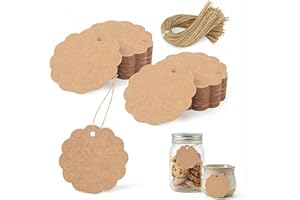 ‎HAKACC HAKACC 140 Stück Runde Etiketten Ø6cm, Kraftpapier Anhänger mit Wellenrand für Hochzeit Valentinstag, Flaschenanhänger für Gläser und DIY Basteln