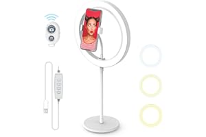 DigiPower 10 Inch Ring Light with Stand, 3 Lighting Modes and 10 Brightness Levels, Smartphone Holder (iOS/Android), Wireless Remote Control, for Makeup, YouTube, TikTok and Vlogging DP-VRLK10