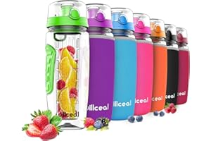 willceal Fruit Infuser Water Bottle 32oz Durable, Large - BPA Free Tritan, Flip Lid, Leak Proof Design - Sports, Camping