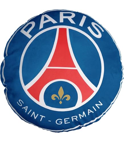 Coussin Carré PSG Logo Officiel CTI 36x36 Cm - Velours Bleu Brodé - Décoration Chambre Supporter Paris Saint-Germain