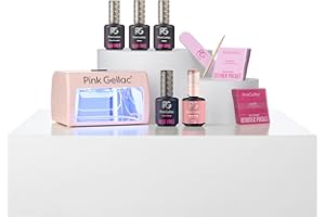 ‎PINK GELLAC Pink Gellac Gel Nägel Set - UV Gelnägel Starterset mit Peel Off Base Coat, Mini UV Lampe, 1x Rosa Farbe 15 ml & Top Coat Gel - Shellac Starterset mit Lampe, Entferner & Cleaner in Salonqualität