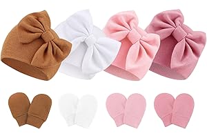 DRESHOW Sombreros y Manoplas para Bebé Recién Algodón Gorritos y Guantes para Niñas Niños 0-6 Meses