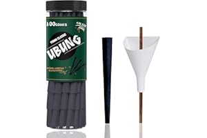 UBUNG 100 Stück Große Größe Schwarz Konisch vorgedrehte Hülsen, King Size 108 mm Konisch Papiers Hülsen, Einschließlich 1 Trichterlader und 1 Putter für Verpackungen