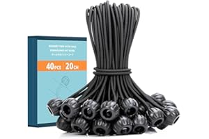 Abma Cord Tensores Elásticos con Bola 20 cm x 40 Pcs Cuerdas Elásticas con Bolas Gomas Tensoras para Lonas, Acampar, Pabellones, Pancartas, Carpas - Negro