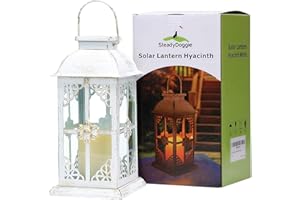 STEADYDOGGIE Solar Lantern Outdoor Hyacinth White Decor Antique Metal and Glass Construction Mission Solar Garden Lantern Indoor and Outdoor Solar Hanging Lantern Entirely Solar Powered Lantern of Low Maintenance
