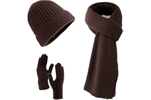 Villand Lot de 3 chapeaux écharpe avec gants à écran tactile pour homme et femme, ensemble unisexe pour temps froid avec doublure polaire et sac cadeau