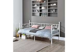 FetiNes Struttura Letto Singolo in Ferro Battuto, Divano Letti in Metallo Divanetto strutture e Basi per Adulti, 90x200cm Bianco