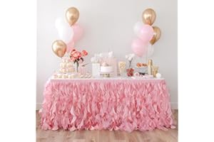 BLUEKATE Tüll Tischrock - Korallenrosa Tischdecke - Tischdeko für Babyparty, Baby Shower Junge, Hochzeit, Geburtstag, Kindergeburtstag, Valentins Tag - TüllTischröcke Party-Dekoration - 1.8M (L) x 76CM (H)