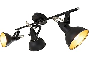 Briloner Leuchten Lampa Sufitowa w Stylu Retro, Metalowa, 40 W, Czarny/Złoty, 55,4 cm x 10 cm x 18,1 cm