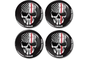 SkinoEu® 4 x 50mm 3D Silicona Adhesivo Pegatinas Stickers Universal Tapas De Rueda De Centro Tapacubos para Coche Auto Tuning Brillo Craneo Bandera USA Thin Red Line A 3250