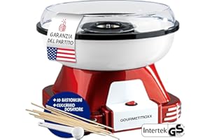 GOURMETmaxx Macchina per zucchero filato per la casa | L'originale rosso con 10 bastoncini e misurino in un nostalgico design retrò | Zucchero filato di altissima qualità per ogni occasione