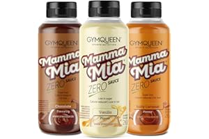 ‎GYMQUEEN GymQueen Mamma Mia Zero Sauce 3x265ml, Schokolade + Vanille + Salty Caramel, kalorienreduziert, ohne Fett & ohne Zuckerzusatz, zum Verfeinern von Gerichten oder als Dessert-Sauce