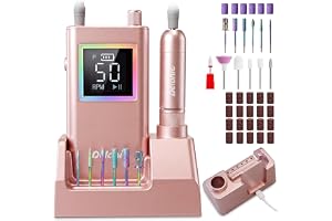 Delanie Professionell elektrisk nagelslipmaskin 5 0 000 RPM med laddningsstation, tjock akryl nagelfil, 10 timmars batteritid, Pausfunktion, inkl. 12 bits