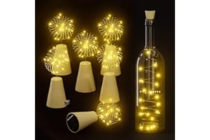 SoulBay Luces solares para botellas, 6 piezas de luces solares para botellas de vino con 20 luces LED impermeables de corcho de cobre para bodas, Navidad, exteriores, jardín, patio, decoración de