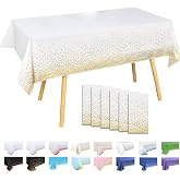 MOMAHUA Pack of 6 Plastic Tablecloths &ndash; White with Gold Polka Dots &ndash; 137 x 274 cm Rectangular Tablecloth for Birthday Parties