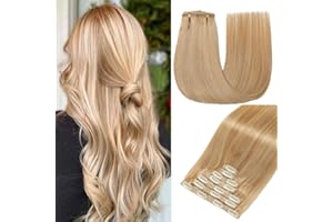 GUDOZO Clip in Extensions Human Hair 7pcs 35cm 80g Invisible Clip Extensions Human Hair Extensions Human Hair Clip Extensions Skin Weft Hair Extension(14Inch,M10/22/613#)