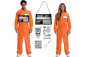 Forbabe Kostium więźnia dla mężczyzn i kobiet, kostium skazańca, kostium męski do odgrywania ról, kostium karnawałowy na Halloween