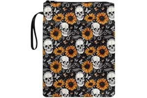 Wanyint Book Sleeve Washable Book Protector with Zipper and Front Pocket 11.4’’ x 8.7’’ Book Cover for Teacher, Reader, Skull Sunflower Black Butterfly