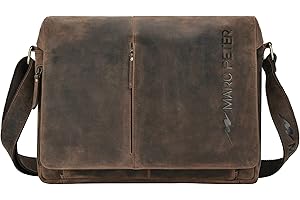 Marc Peter Bergen Leather Shoulder Bag for Men and Women, 15.6 Inch Laptop Bag, Briefcase Made of Genuine Buffalo Leather