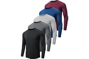miijoory 4, 5 o 7 Piezas Camisetas Manga Larga Hombre Camiseta Deporte Hombre de Secado Rápido Respirable UV Protección Solar para Gimnasio Running