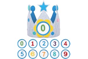 Jiusely Reusable Birthday Felt Hats Crown for Kids, Classic Felt Birthday Crown Hat with Adjustable Velcro Felt Happy Birthday Hat for Girls Boys Baby Children Aged 1-9