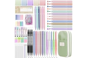 Focxoio 117 PCS Aesthetic Stationery Supplies with Pencil Case, 12 Pastel Highlighters, 11 Gel Pens, 6 Mechanical Pencils Set 0.5 & 0.7 mm and So on for Students Stationery College Essentials, Green