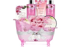 BODY & EARTH 8pcs Pamper Gifts for Women with Cherry Blossom&Jasmine, Includes Bubble Bath, Soap, Birthday Gifts for Women, Valentines Gifts for Her, Spa Bath Sets, Christmas Gifts for Her