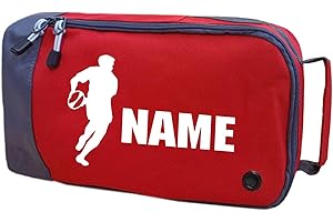 ABSOLUTELY TOP Personalised Rugby Boot Bag Childrens Sports PE Kit Kids Football Gift, Hot Lava Red/White Print