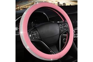 GUTSBOX Housse de volant de voiture en cuir PU avec strass brillant - Respirant - Anti-dérapant et universel - 38 cm - Pour femme et fille