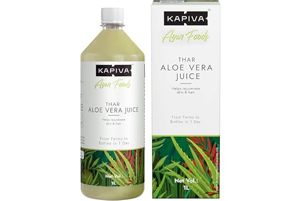 Kapiva Thar Aloe Vera Juice (With Pulp) Rejuvenates Skin And Hair Natural Juice Made Within 4 Hours Of Harvesting No Added Sugar, 1L