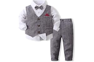 Volunboy Trajes para Bebé Niños de Boda, Bautizo Conjunto de Chaleco, Camisa, Pantalón, Pajarita