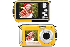 COULEEUR Appareil Photo numérique Etanche,Camera Etanche Full HD 2.7K 48MP Double Ecran Anti-Vibrations,Selfie Double écrans 16X Zoom Appareil Photo pour Natation,Vacances(Jaune)