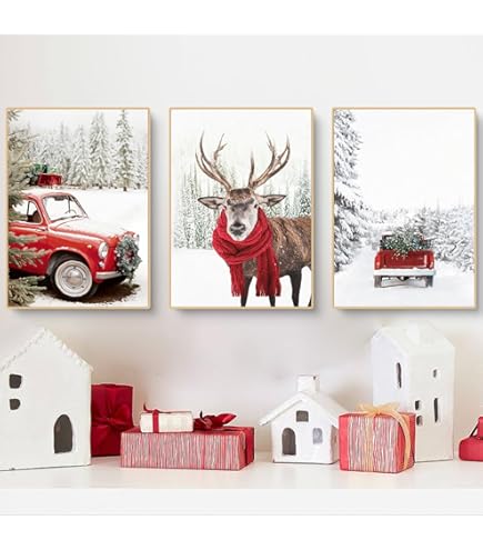 DLKAJFK Moderne wintersneeuwfoto's, kerstposter, set van 3, frameloos gedrukte kunstposters, woonkamer, slaapkamer, muurkunst (poster-07, 3 stuks, 50 x 70 cm DLKAJFK Moderne wintersneeuwfoto's, kerstposter, set van 3, frameloos gedrukte kunstposters, woonkamer, slaapkamer, muurkunst (poster-07, 3 stuks, 50 x 70 cm