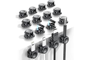 UQQU Cable Organiser, Pack of 16 Cable Holder, Cable Clips, Adjustable Magnetic Cable Management, Self-Adhesive Cable Holder for Bedside, Kitchen Appliances, Office Supplies, Phone Cable, Wall, Car