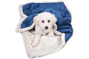 PAWSEE Puppy Fleece Blankets, Washable Sherpa Fluffy Cosy Warm Plush Pet Blankets for Small Dog Cat Kitten Double Thickness Throws 114 x 76 cm Blue
