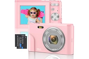 WSRYXXSC Fotocamera Digitale 1080P FHD Mini Messa a Fuoco Automatica Videocamera 48MP Ricaricabile Piccola Vlog Fotocamera Compatta Zoom Digitale 16X Regalo per Bambini, Studenti, Adulti, Principianti(Rosa)