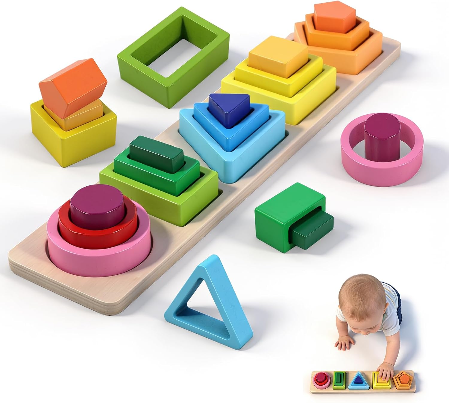 Juguetes Montessori Para Niños De 1 a 2 a 3 Años, Juguetes Para Apilar Y Clasificar, Torre De Clasificación De Madera, Juguetes Educativos De Formas Y Colores, Regalos Para Niños Y Niñas De 1 a 3 Años