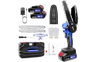 HSHA Mini Chainsaw Cordless 6Inch, Brushless Electric Chain Saws Wood Cutter with 2Pcs Battery, One-Hand Woodworking Chainsaw 5300 RPM, 42x12x7.5cm, Blue