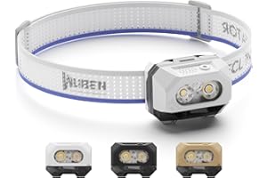 WUBEN H4 Lampe frontale LED rechargeable, 800 lumens, étanche IP68, détecteur de mouvement, 10 modes d'éclairage rouge, idéale pour le camping, la pêche et la randonnée.