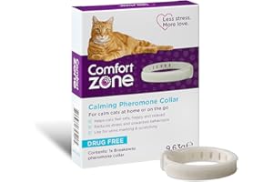 Comfort Zone Cat Calming Pheromone Collar, Helps Cats Feel Safe, Happy, Calm, Reduces Stress, Anxiety and Unwanted Behaviours, With Breakaway Feature for Safety, 1 Collar Pack, White
