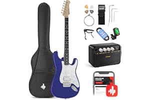 Donner Juego de guitarra eléctrica para principiantes de 39 pulgadas, pastillas S-S-H con amplificador, bolsa, correa, cuerdas, afinador, cable, púas, DST100