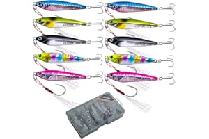 Goture Fishing Vertical Jigs Saltwater Freshwater, Jig Lures with Assist Hook and Treble Hook, 3/4/5/6/10/15 Pcs Jigging Spoon Lures, Fishing Jig for Tuna, Salmon, Bass