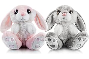 My OLi Kuscheltiere Osterhase 2 Stück Plüsch Hase 18cm Floppy Ohren Sitting Stofftier Hase Ostergeschenke für Kinder Babys Jungen Mädchen, Grau & Rosa Farbe