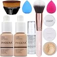 Glamza Phoera Foundation – Full Coverage Make-up Set Mit Schwamm, 24h Mattiert