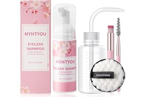 BREYLEE Lash Shampoo for Lash Extensions, Eyelash Extension Cleanser with Reusable Rinse Bottle and Makeup Remover Pad, Cleansing Brush and Mascara Brush, Lash Cleaner for Home Care and Salon Use, 60ml