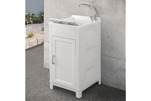 INBAGNO Mobile lavatoio lavanderia 45x50, ideale per esterno e interno, resina PVC bianco in kit di montaggio, INCLUDE asse e kit di scarico (45x50)