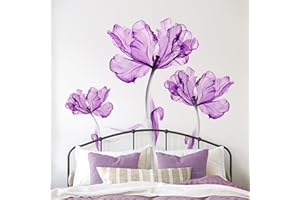 Tanlaby Grande Viola Fiori Adesivi Murali Fiori Adesivi da Parete Loto in fiore Stickers Muro per Camera da Letto Soggiorno Ufficio Divano TV Decorazione Parete