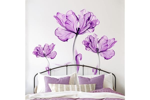 Tanlaby Stickers Muraux Fleuri Violet Clair Autocollants Muraux Fleur Violet Grand Sticker Mural Fleur de Lotus pour Femmes Salons Chambres Bureaux Canapé Fond Décoration Murale De La Maison